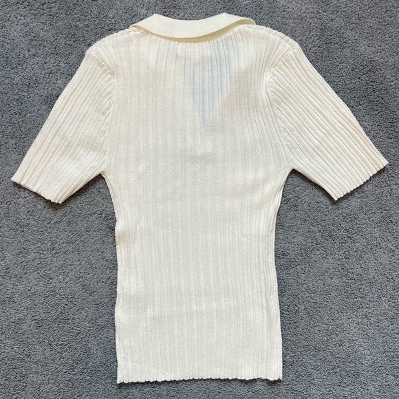 Cream Short Sleeve Ribbed Top - Picture 2 of 3